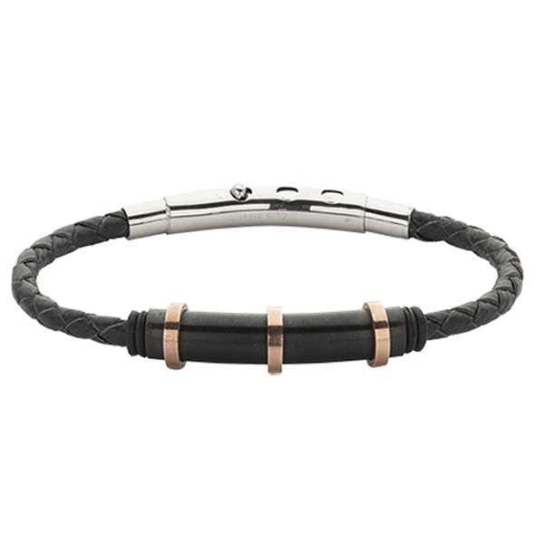 Bracciale in cuoio nero intrecciato e acciaio placcato oro rosa Default Title