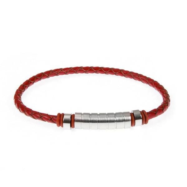 Bracciale in cuoio rosso intrecciato ed inserti in acciaio Default Title
