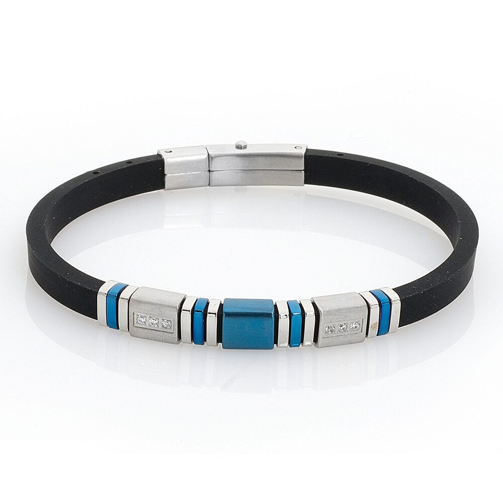 Bracciale in pelle nera con Pvd satinato e zirconi Default Title