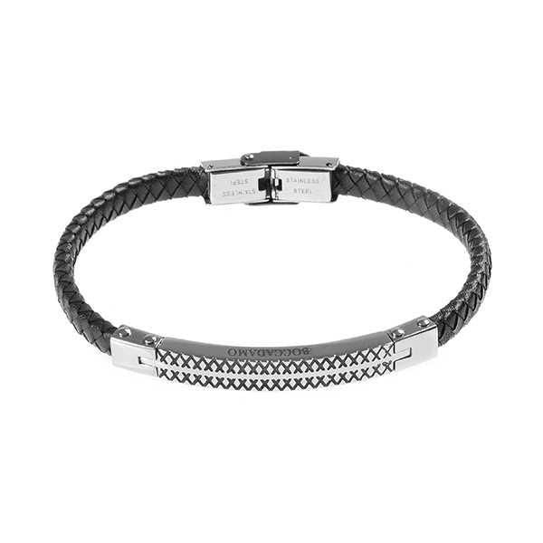 Bracciale in cuoio nero intrecciato con piastrina centrale Default Title