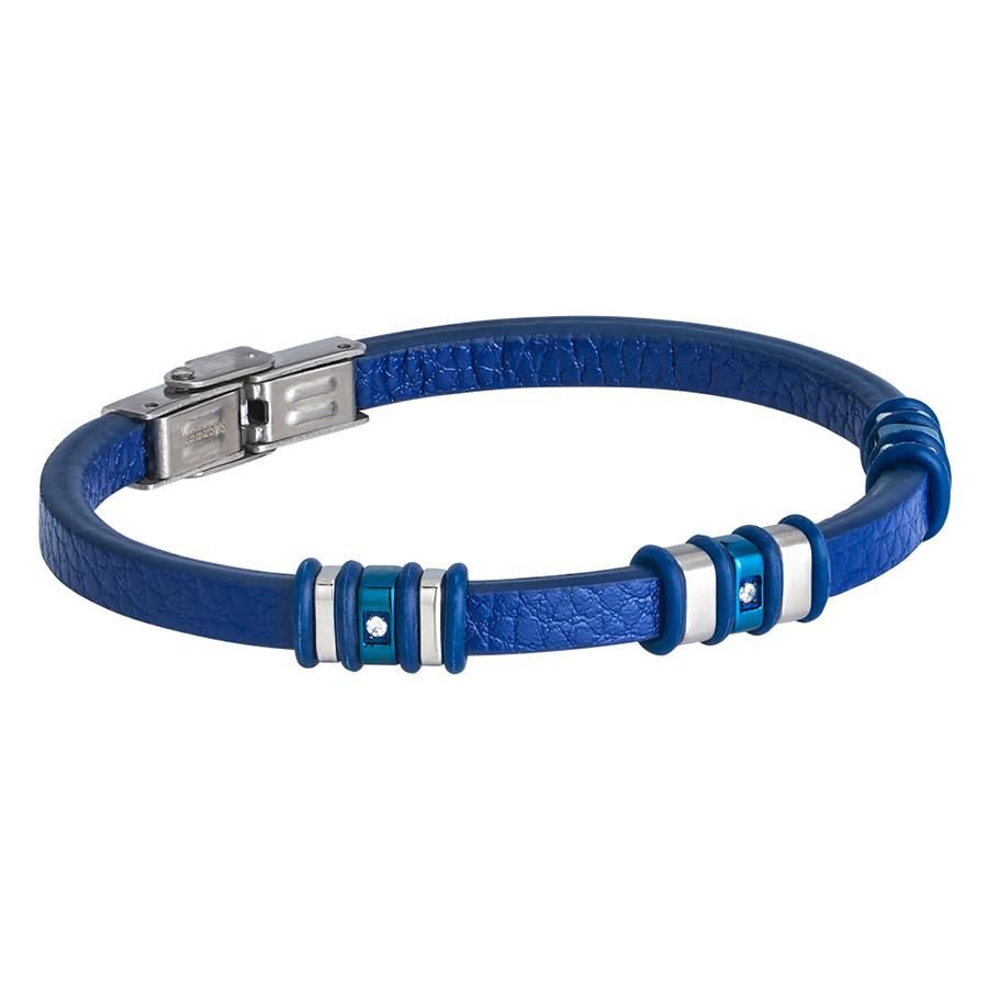 Bracciale in pelle blu con inserti in Pvd blu e zirconi Default Title