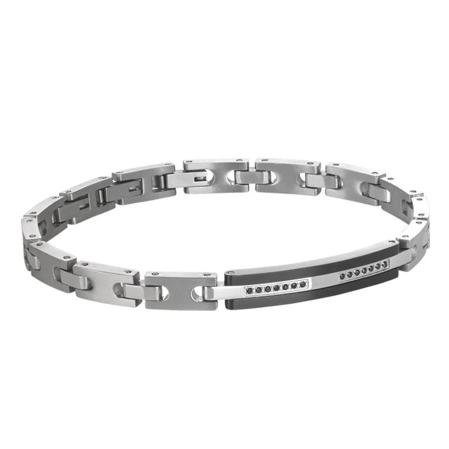 Bracciale modulare in acciaio bianco, Pvd nero e zirconi Default Title