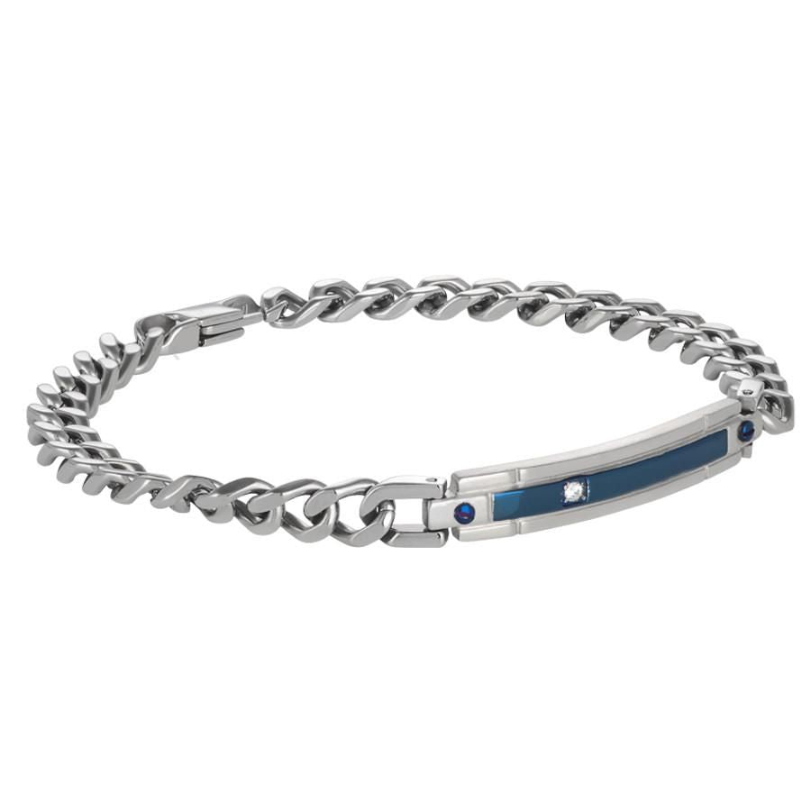 Bracciale a maglia curva in acciaio, Pvd blu e zirconi Default Title