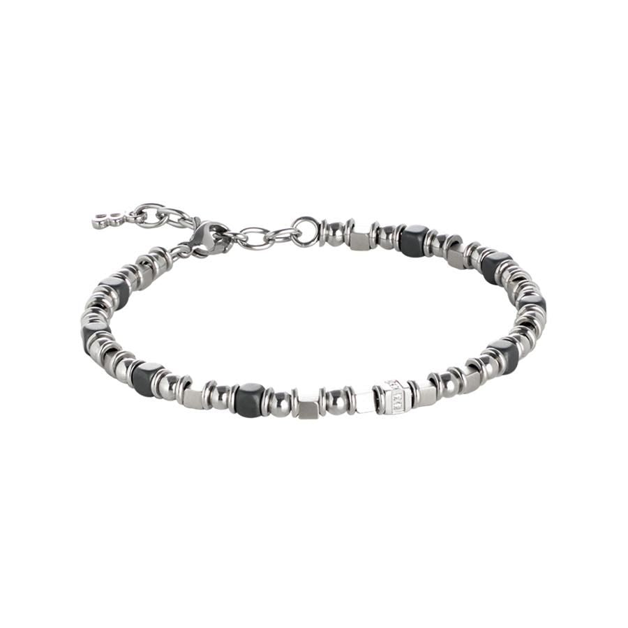 Bracciale in acciaio con cubetti di ematite nera e zirconi Default Title