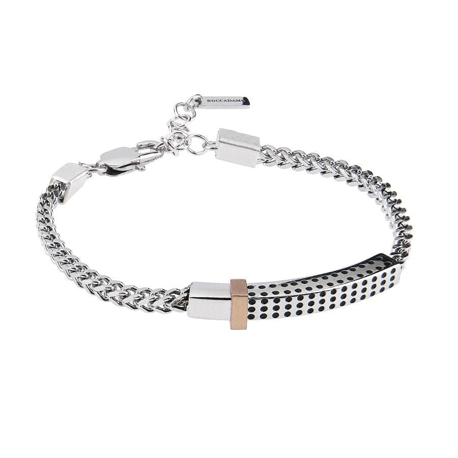 Bracciale in acciaio a maglie intrecciate e piastrina centrale con fori Default Title