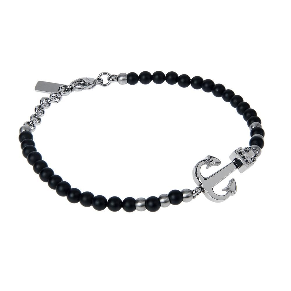 Bracciale con ossidiana nera, ancora e zirconi Default Title