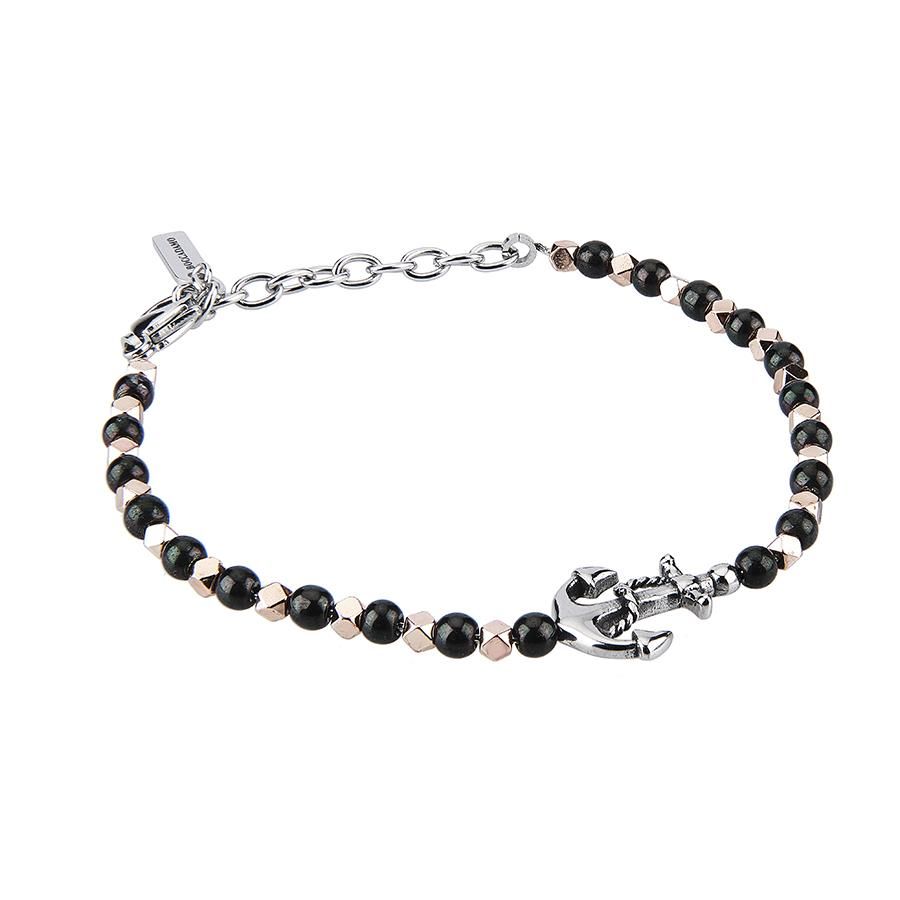 Bracciale con ossidiana nera, elementi rosati ed ancora Default Title
