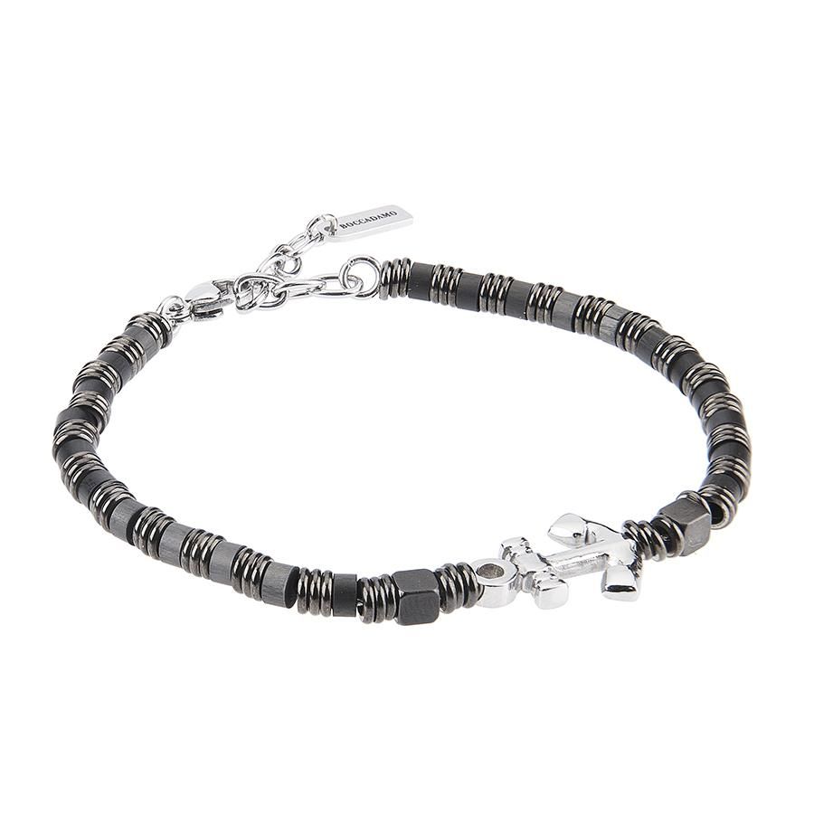 Bracciale con cubetti di ematite, magliette lisce ed ancora centrale Default Title