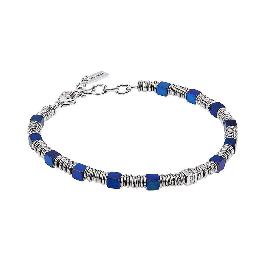 Bracciale con cubetti in Pvd blu, magliette lisce e zirconi Default Title