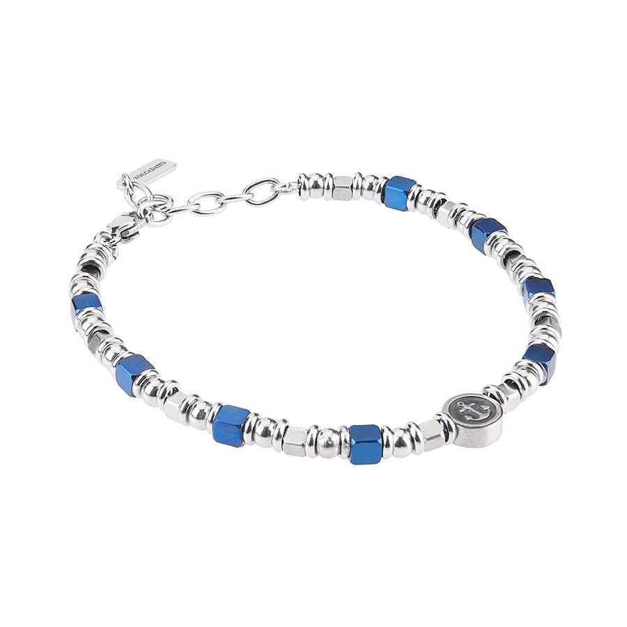 Bracciale con cubetti in Pvd blu e rodiati e centrale circolare con ancora Default Title