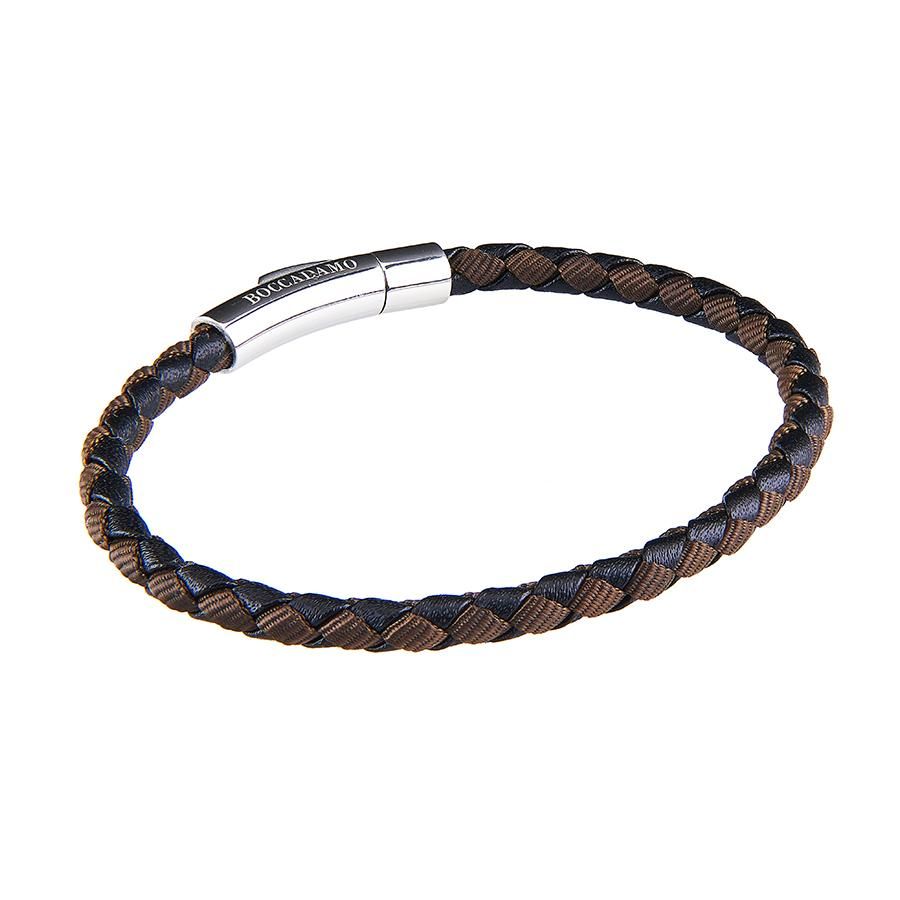 Bracciale in pelle nera e tessuto inttecciato marrone Default Title