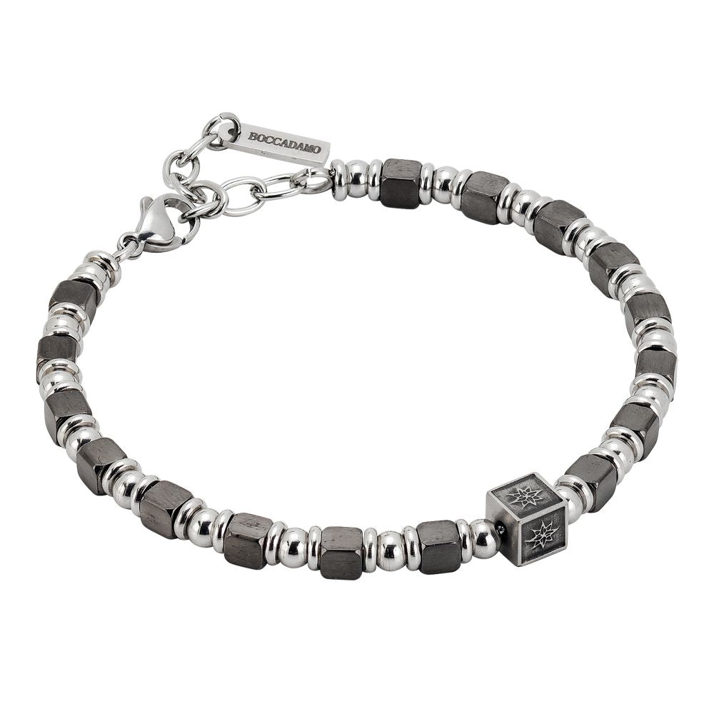 Bracciale morbido, ematite grigia e cubetto centrale con rosa dei venti Default Title