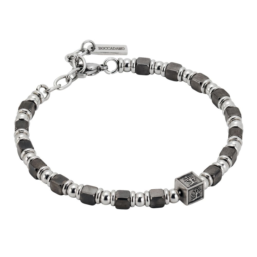 Bracciale morbido, ematite grigia e cubetto centrale con albero della vita Default Title
