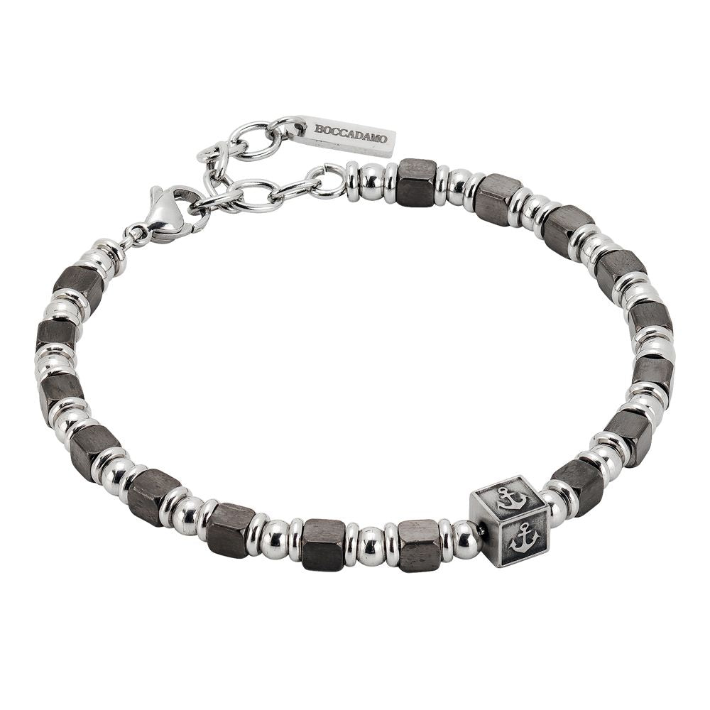Bracciale morbido, ematite grigia e cubetto centrale con ancora Default Title