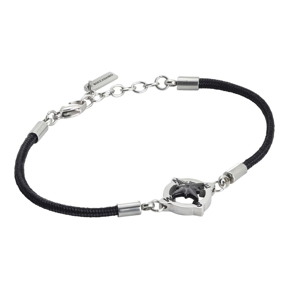 Bracciale uomo con cordino marino nero e rosa dei venti in pvd Default Title