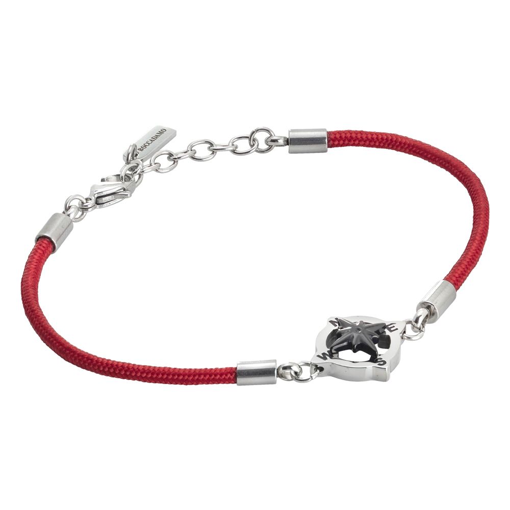 Bracciale uomo con cordino marino rosso e rosa dei venti in pvd Default Title