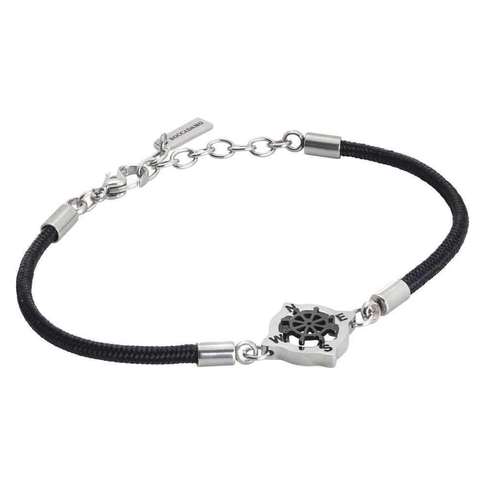 Bracciale uomo con cordino marino nero e timone in pvd Default Title