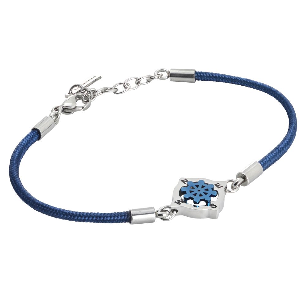 Bracciale uomo con cordino marino blu e timone in pvd Default Title