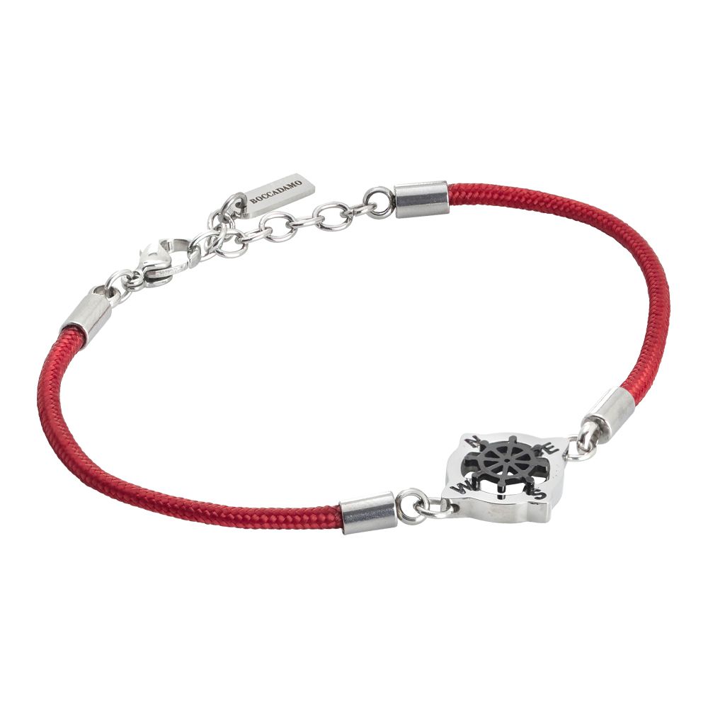 Bracciale uomo con cordino marino rosso e timone in pvd Default Title