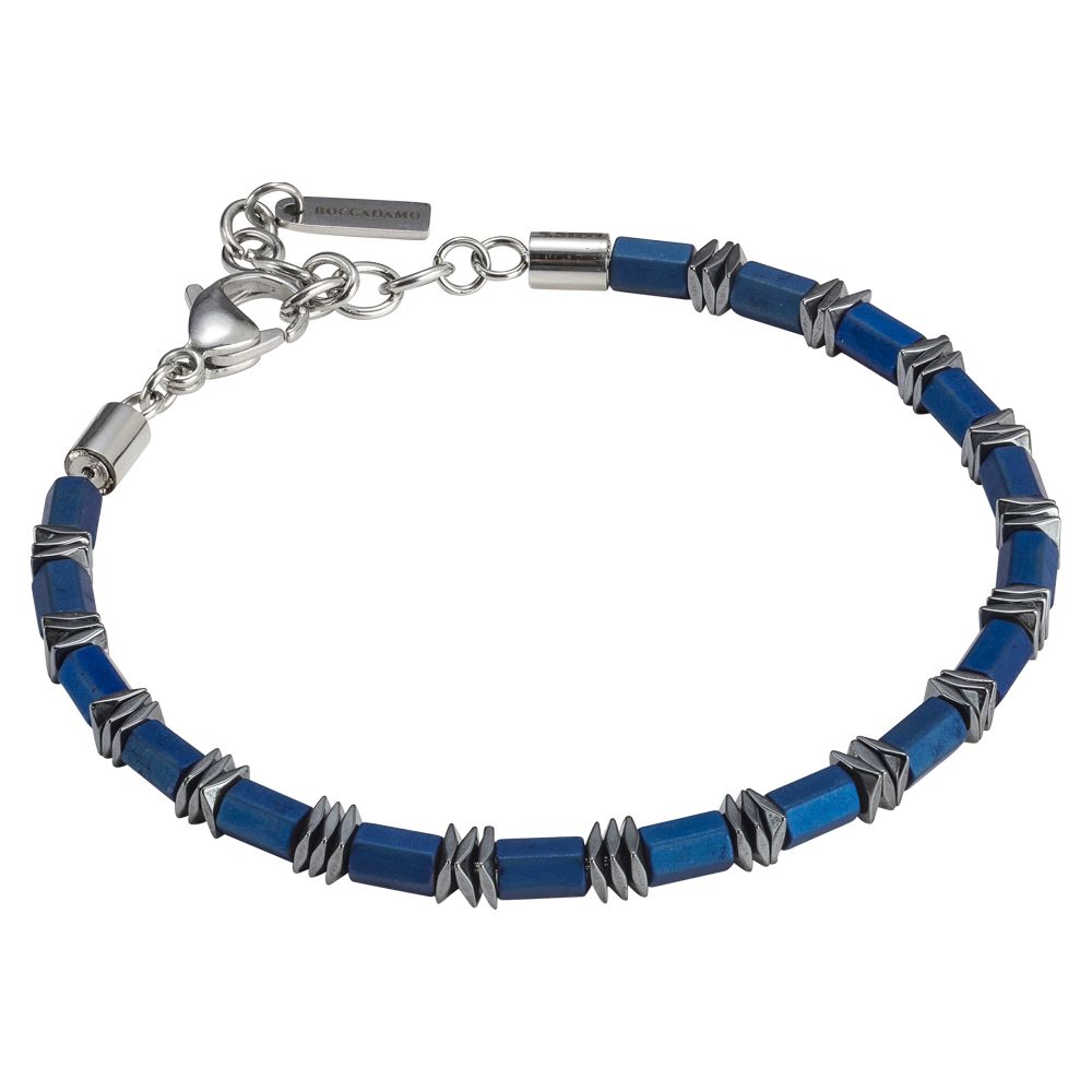 Bracciale uomo in acciaio blu ed ematite Default Title