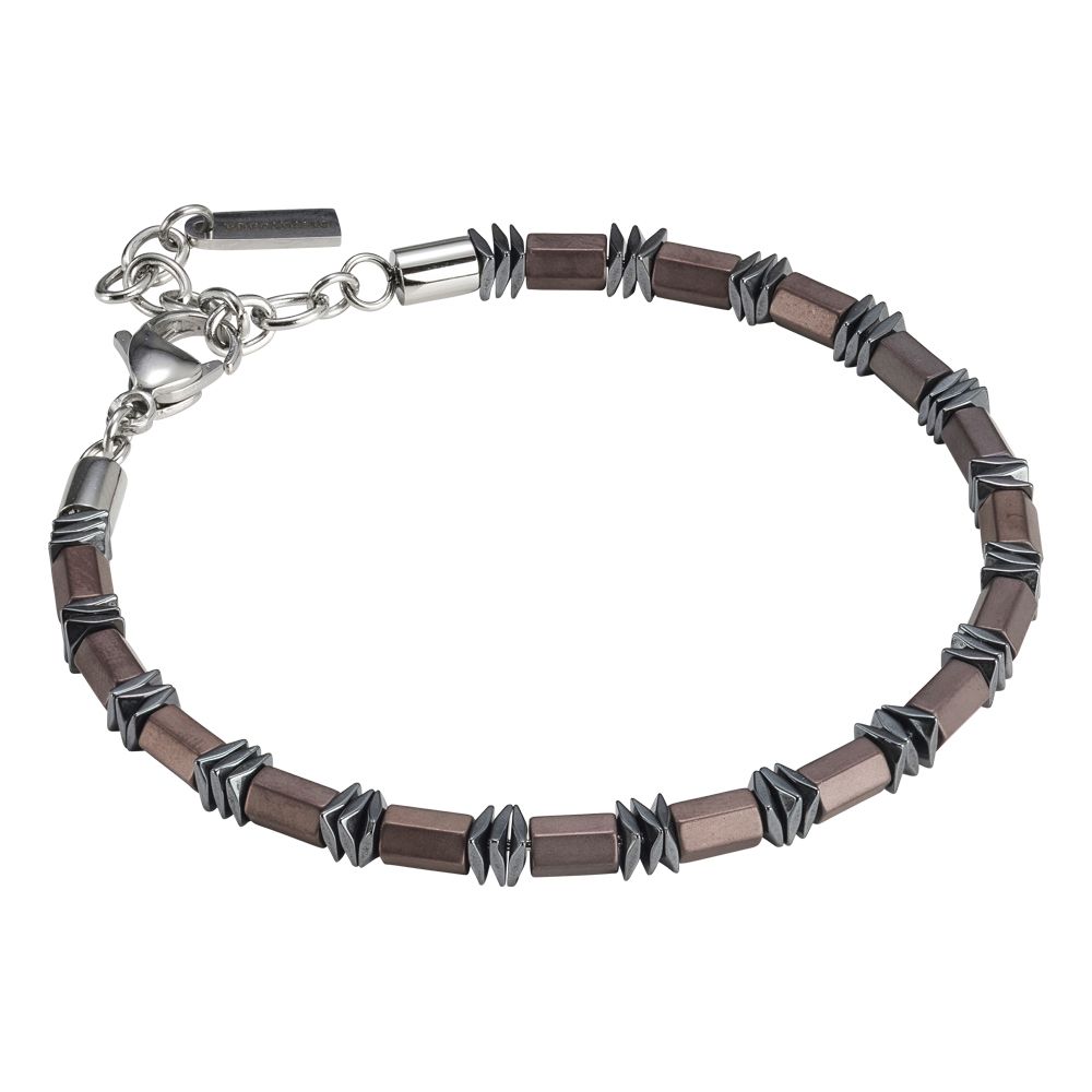 Bracciale uomo in acciaio marrone ed ematite Default Title