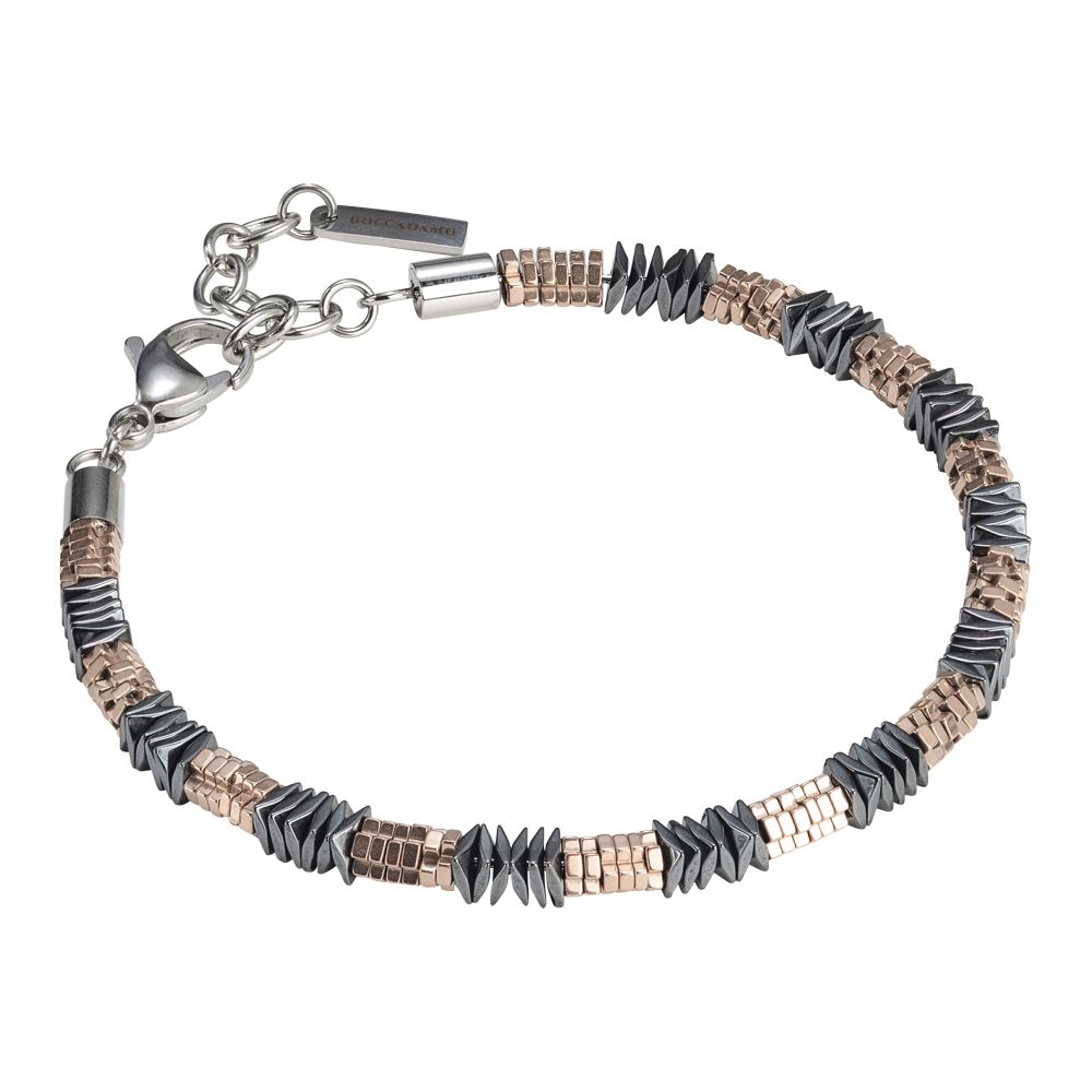Bracciale uomo con elementi mobili in acciaio marrone ed ematite Default Title