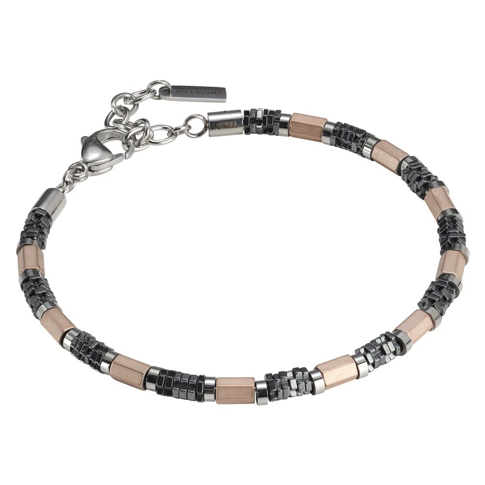 Bracciale uomo in acciaio placcato oro rosa ed ematite Default Title