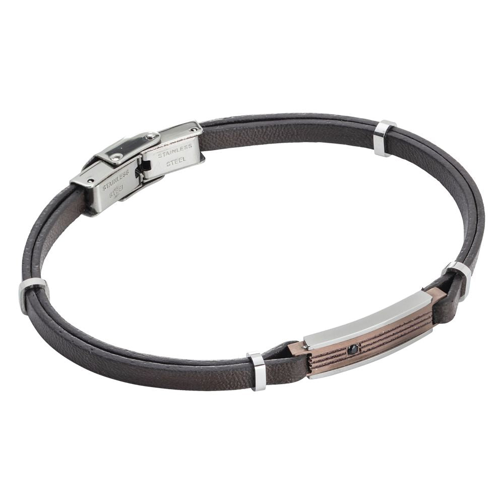 Bracciale in similpelle marrone e zircone Default Title