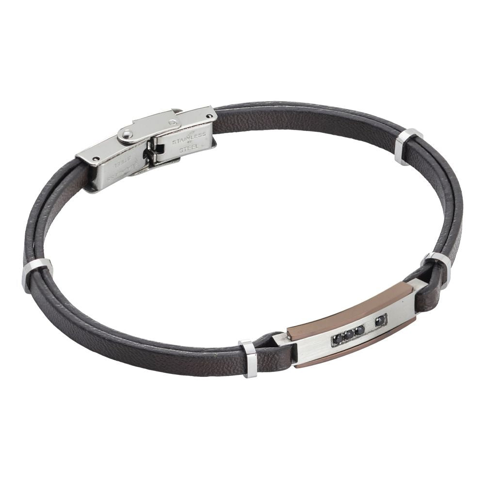 Bracciale in similpelle marrone e zirconi Default Title