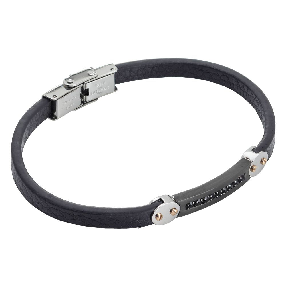 Bracciale in similpelle nera e fila di zirconi centrale Default Title