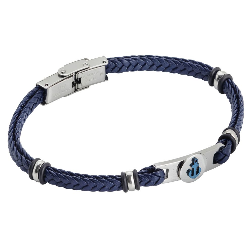 Bracciale in similpelle blu con ancora in pvd blu Default Title