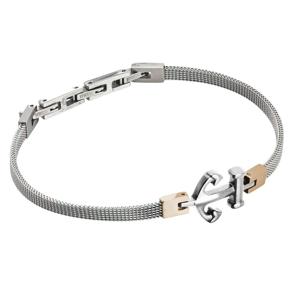 Bracciale in acciaio maglia Milano con ancora Default Title