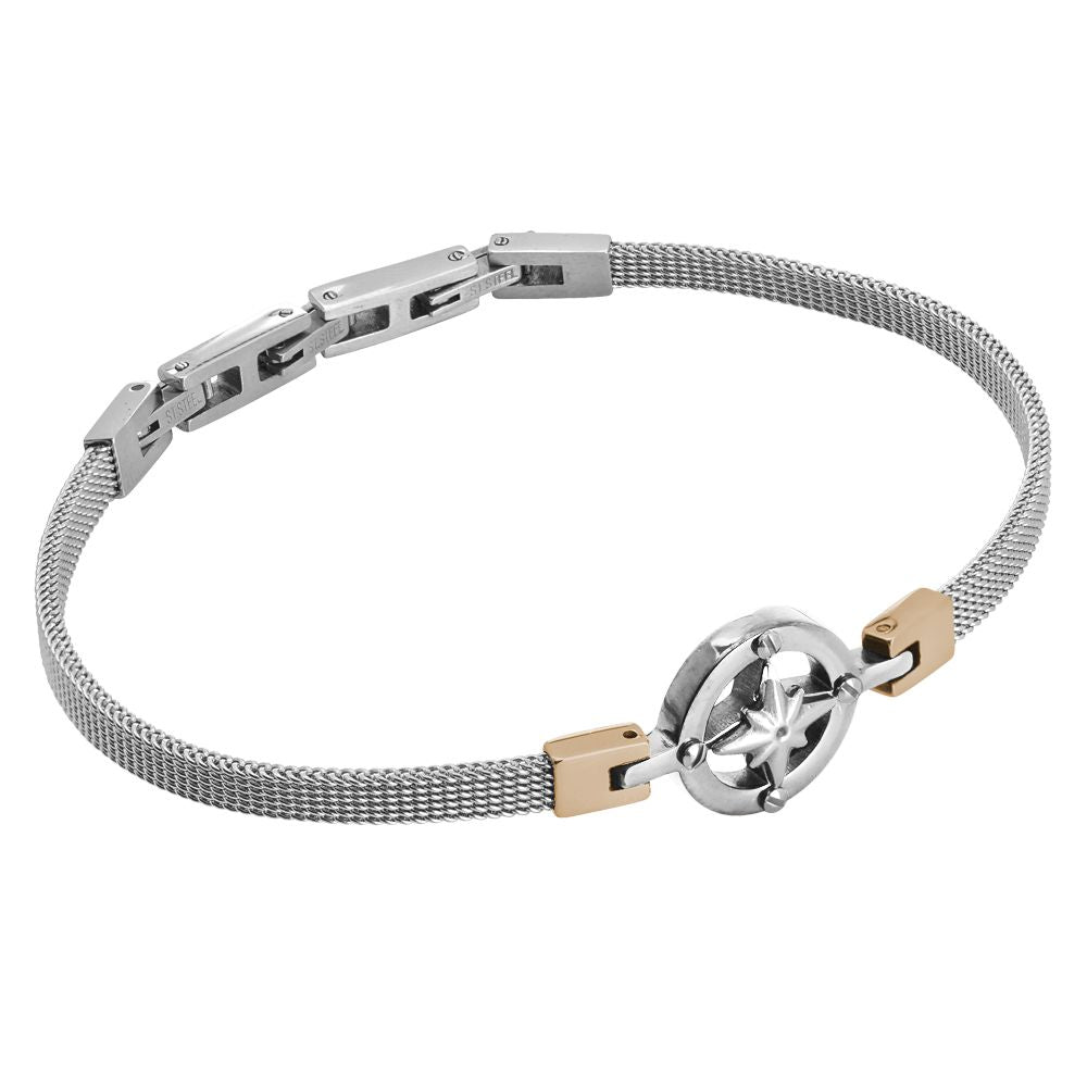Bracciale in acciaio maglia Milano con rosa dei venti Default Title
