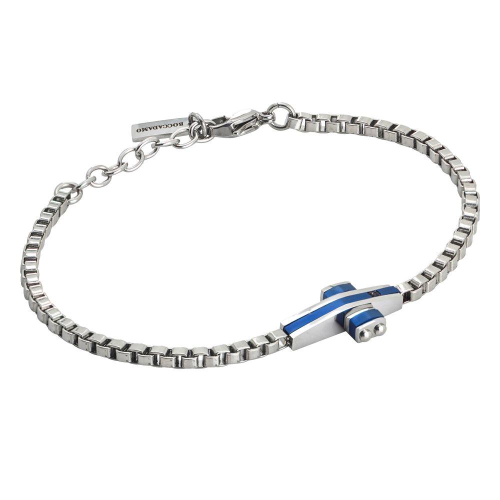 Bracciale in acciaio con crocefisso centrale in pvd blu Default Title
