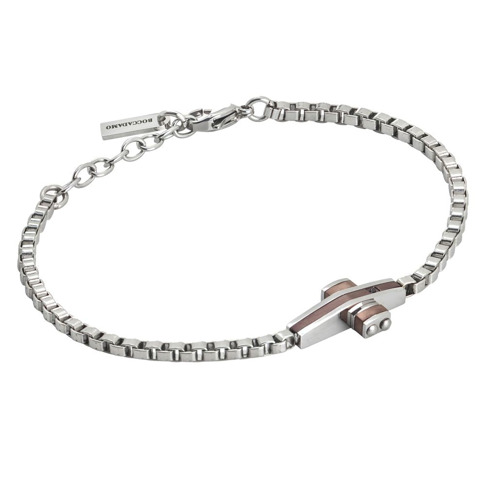 Bracciale in acciaio con crocefisso centrale in pvd marrone Default Title