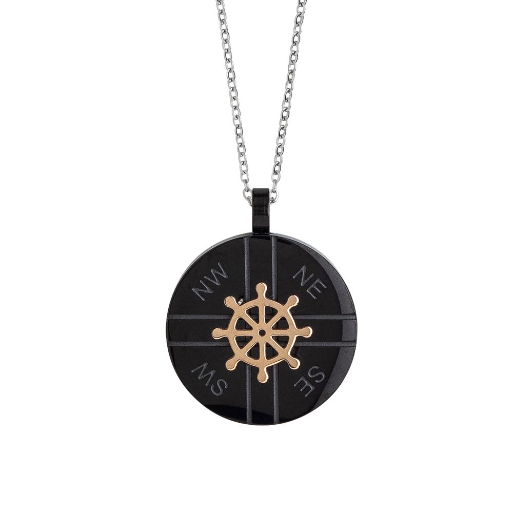 Collana in acciaio con elemento in pvd nero e timone Default Title