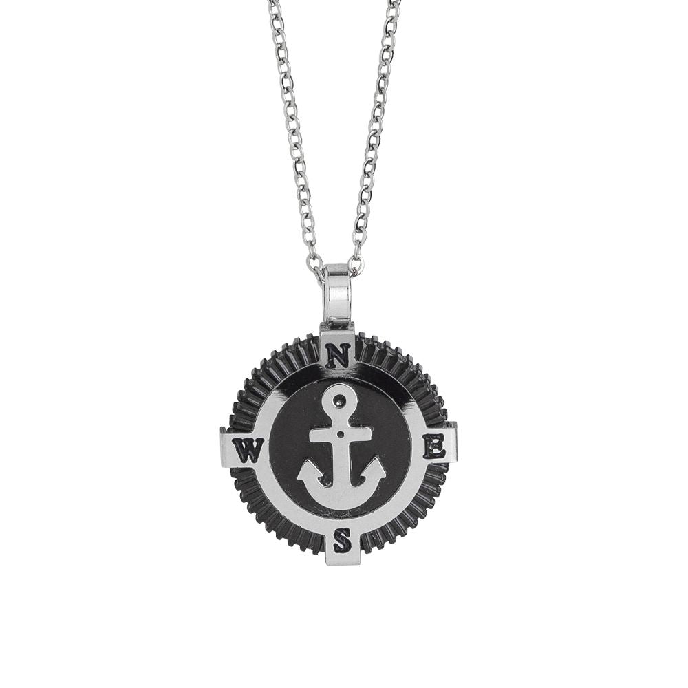 Collana in acciaio con decoro in pvd nero e ancora Default Title