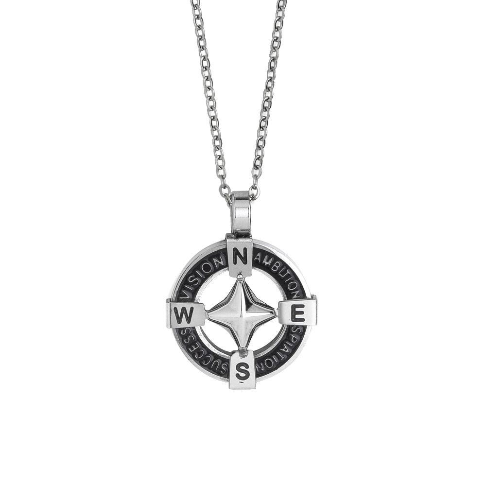 Collana in acciaio con pendente circolare in pvd e rosa dei venti Default Title