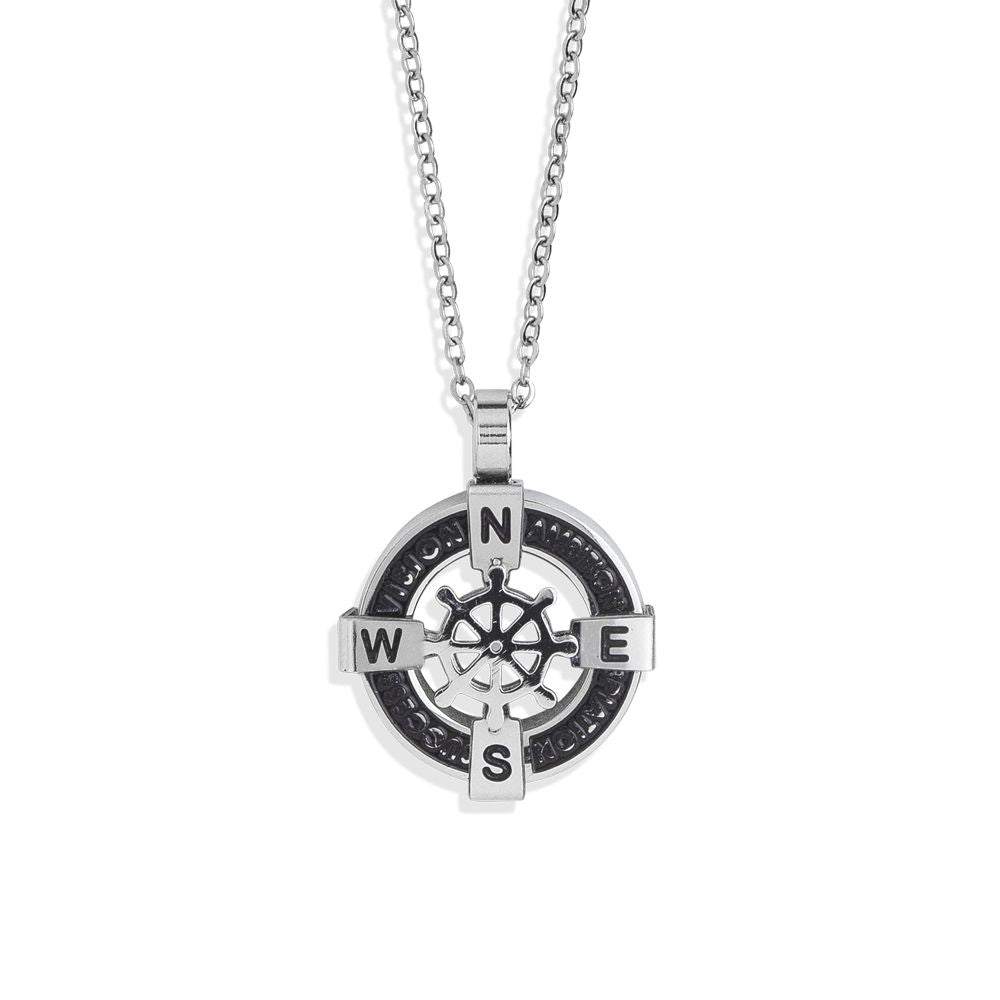 Collana in acciaio con pendente circolare in pvd e timone Default Title