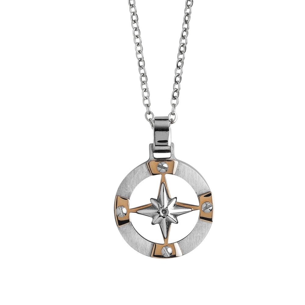 Collana in acciaio con rosa dei venti e zirconi Default Title