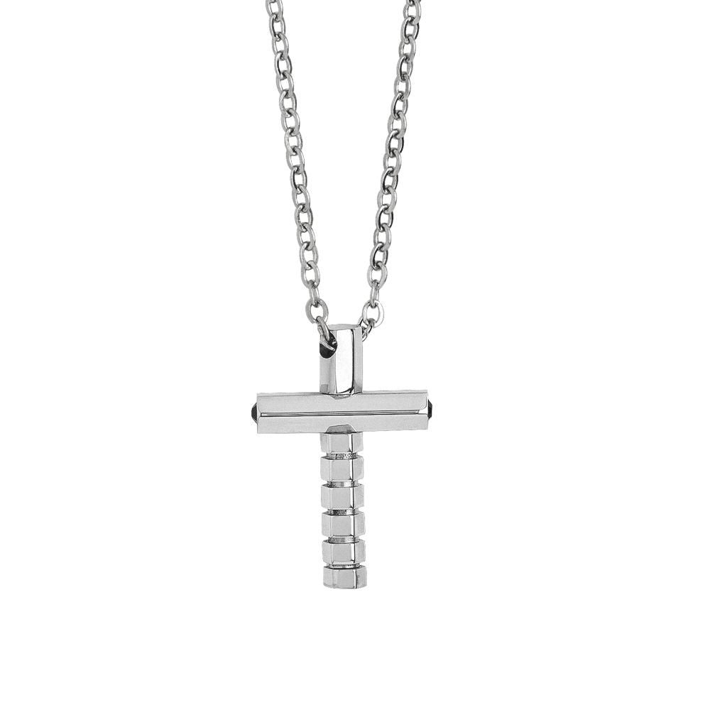 Collana in acciaio con crocefisso rodiato Default Title