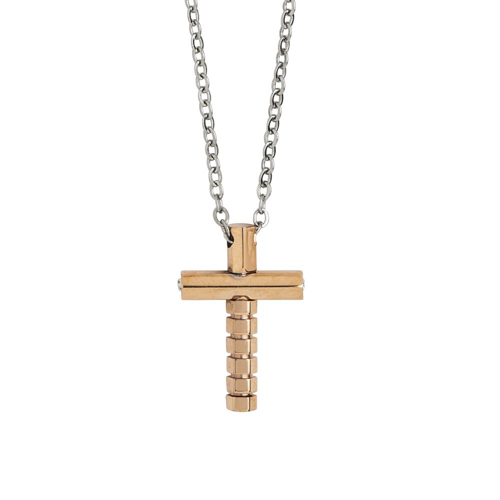 Collana in acciaio con crocefisso placcato oro rosa Default Title
