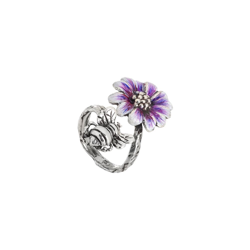 Anello contrariè in argento brunito e margherita dipinta nelle sfumature del viola Default Title