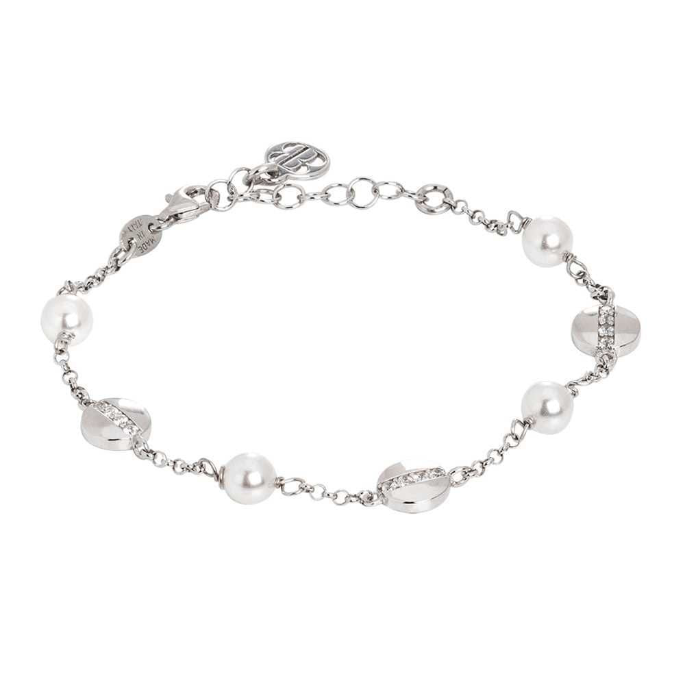 Bracciale rodiato con perle Swarovski ed elementi circolari con zirconi Default Title