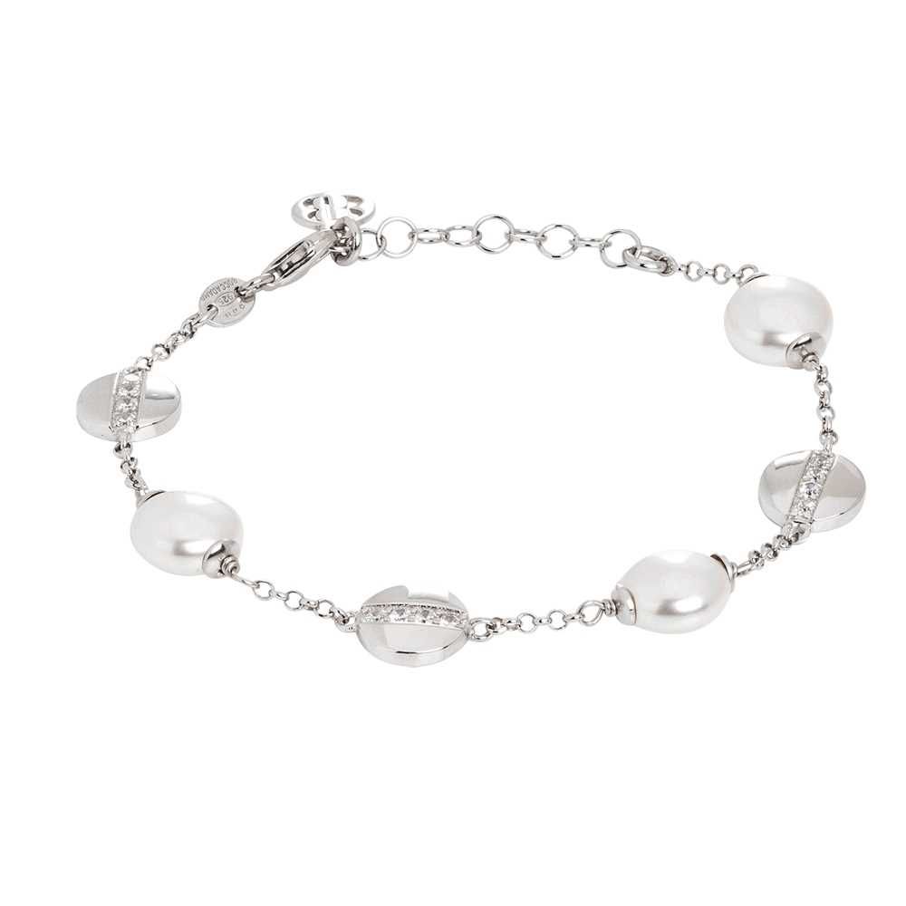 Bracciale con perle Swarovski schiacciate ed elementi circolari con zirconi Default Title