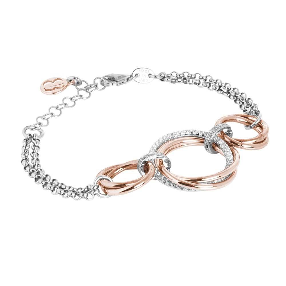 Bracciale doppio filo con cerchi intrecciati placcati oro rosa e zirconi Default Title