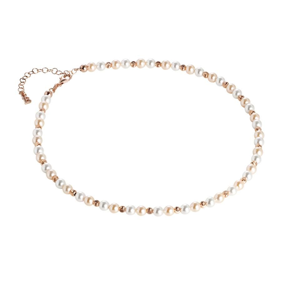 Collana rosata con perle Swarovski alternate a sfere diamantate Default Title