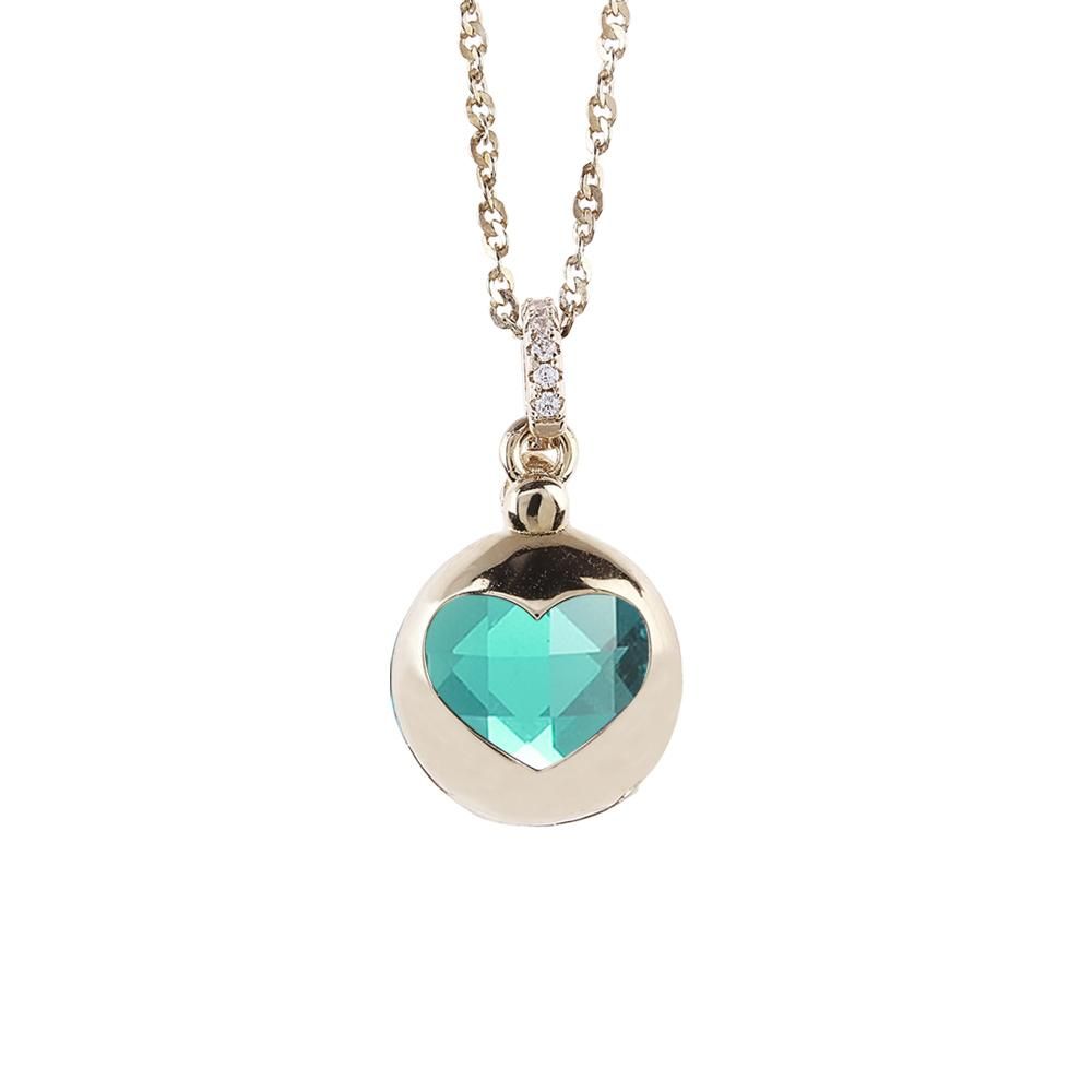 Collana color oro con cuore apribile e cristallo verde chiaro Default Title