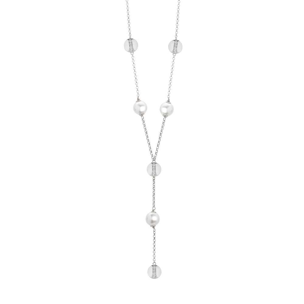 Collana cravattino con perle Swarovski ed elementi rodiati circolari con zirconi Default Title
