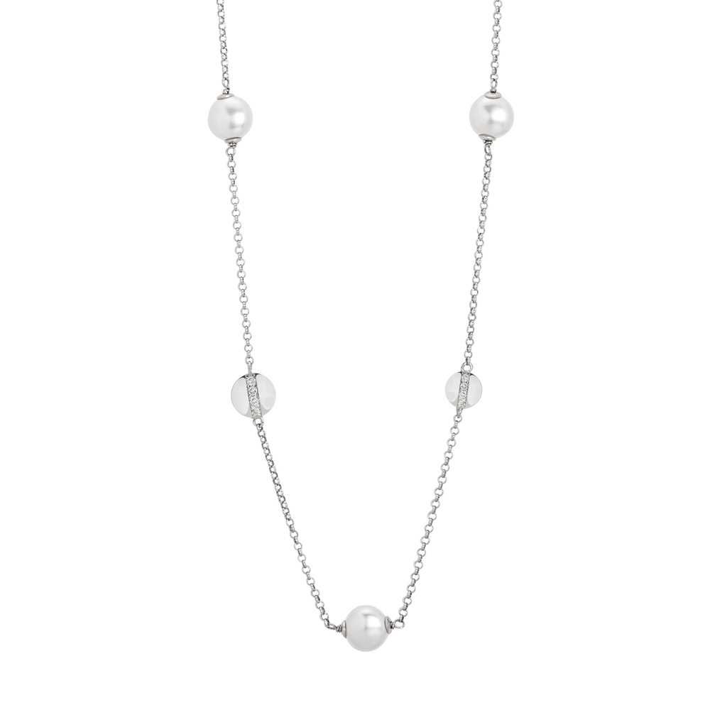 Collana lunga con perle Swarovski ed elementi rodiati circolari con zirconi Default Title